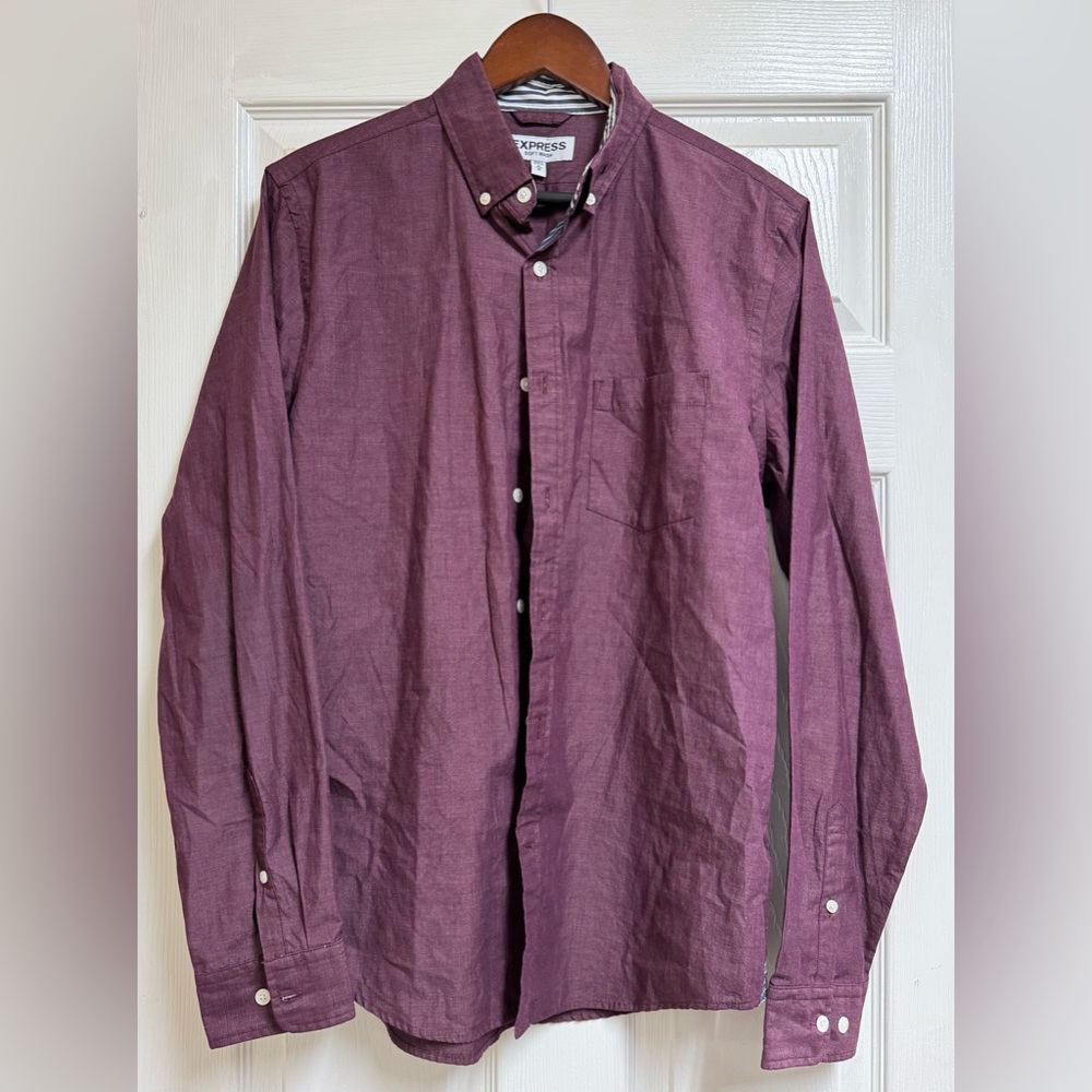 Express Shirt Men, Medium, Long Sleeve Button Up Slim, Soft Wash